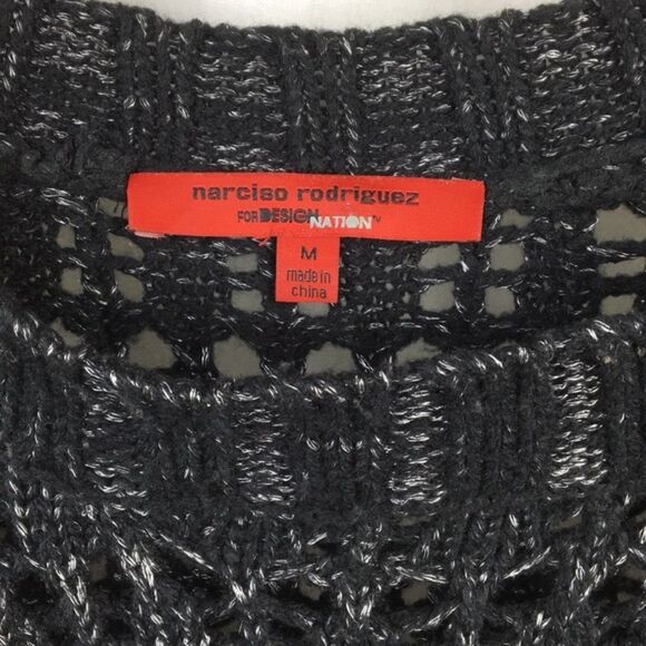 Narciso Rodriguez Black & Gray Woven Long Sleeve Loose Knit Crewneck Sweater M - Picture 7 of 9